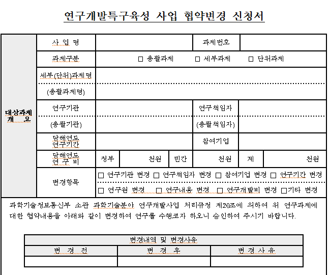 국가연구개발사업 연구비 변경