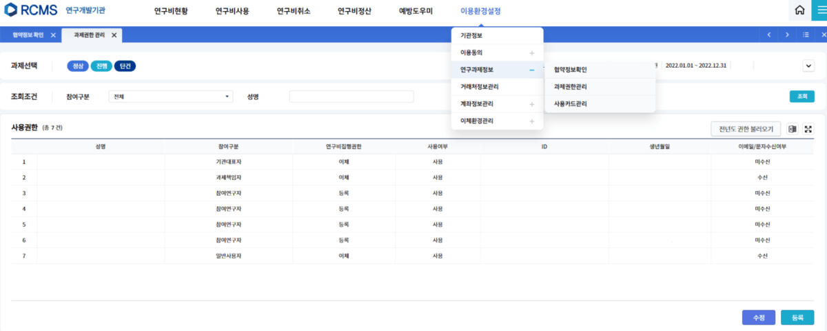 rcms 이체 권한 부여